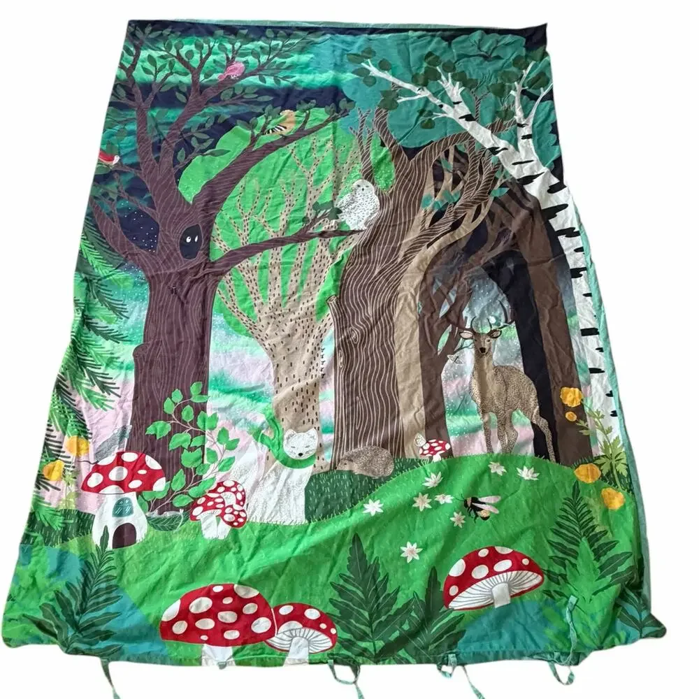 Ikea Skogsduva Twin Duvet Cover Woodland Forest Scene Deer Owl Mushroom Kid Bed